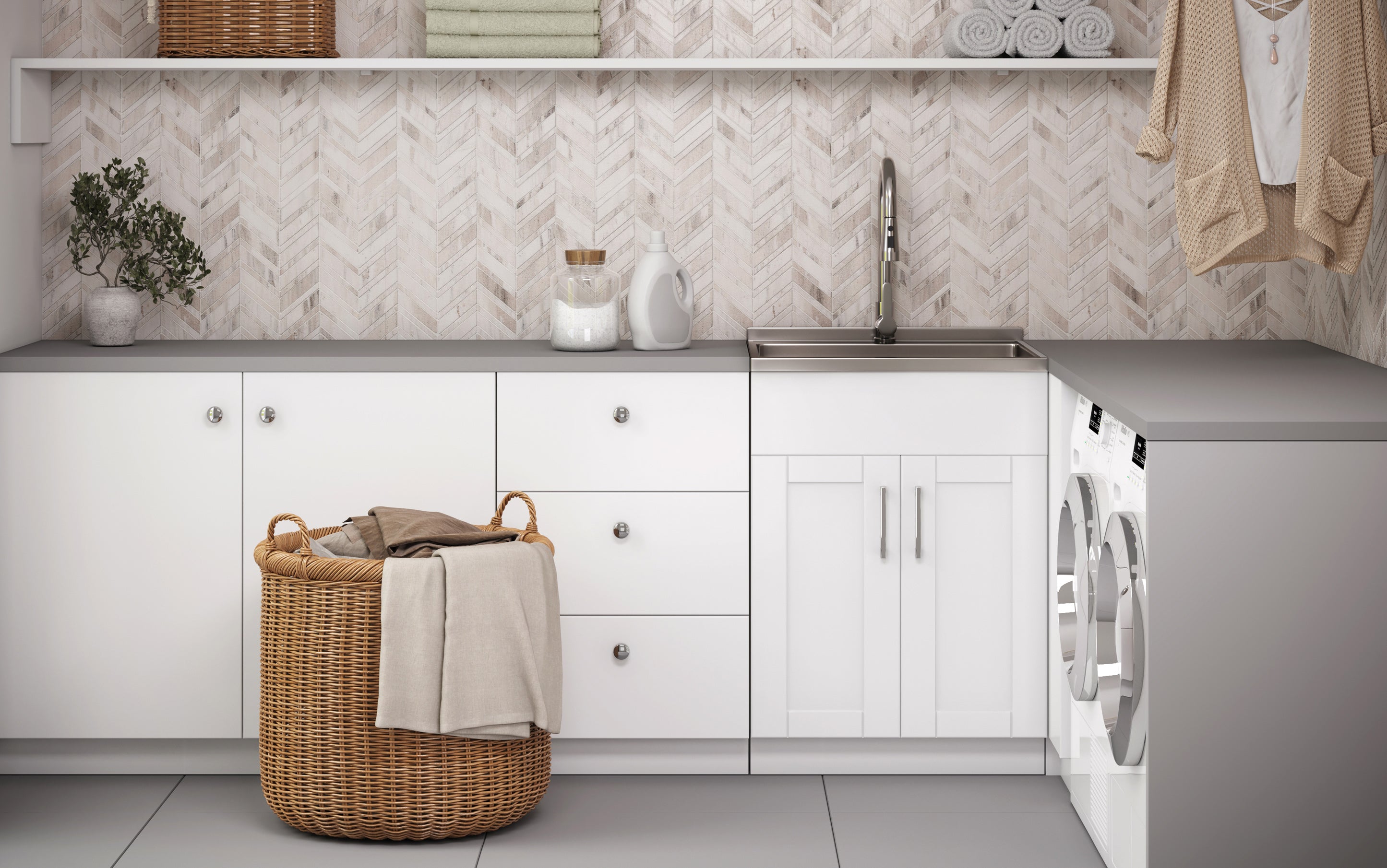 Modern Wide Shaker All-In-One 24-inch Laundry Utility Sink and Cabinet