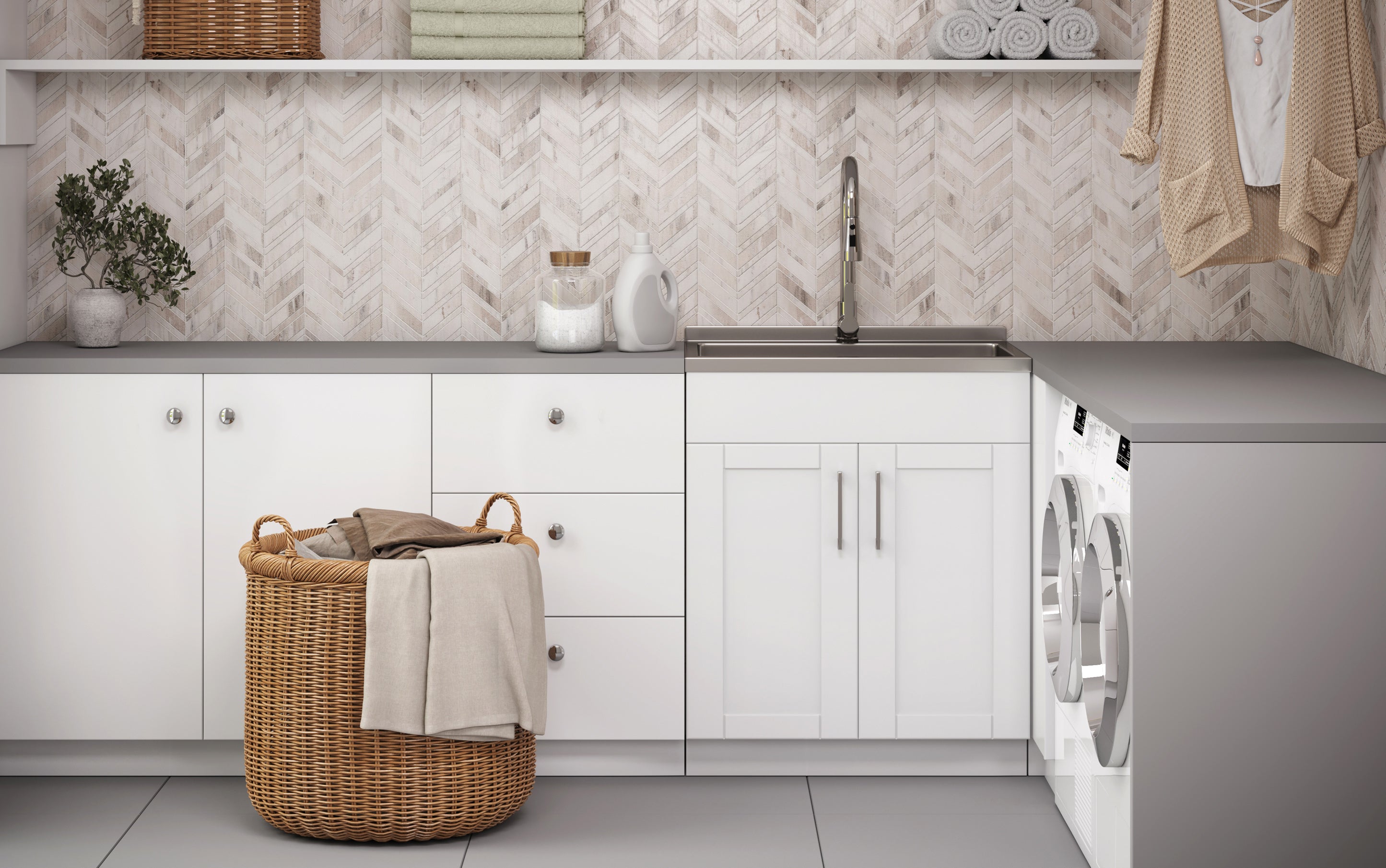 Modern Wide Shaker All-In-One 28-inch Laundry Utility Sink and Cabinet