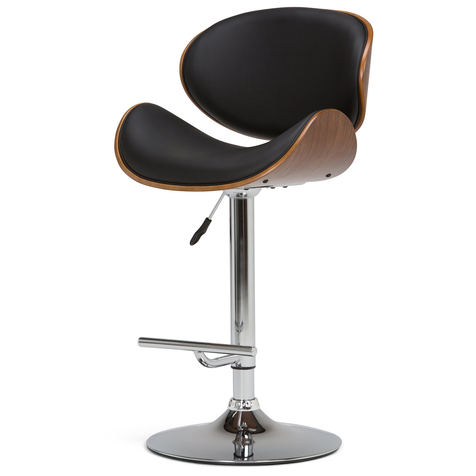 Marana Bentwood Adjustable Swivel Bar Stool in Vegan Leather