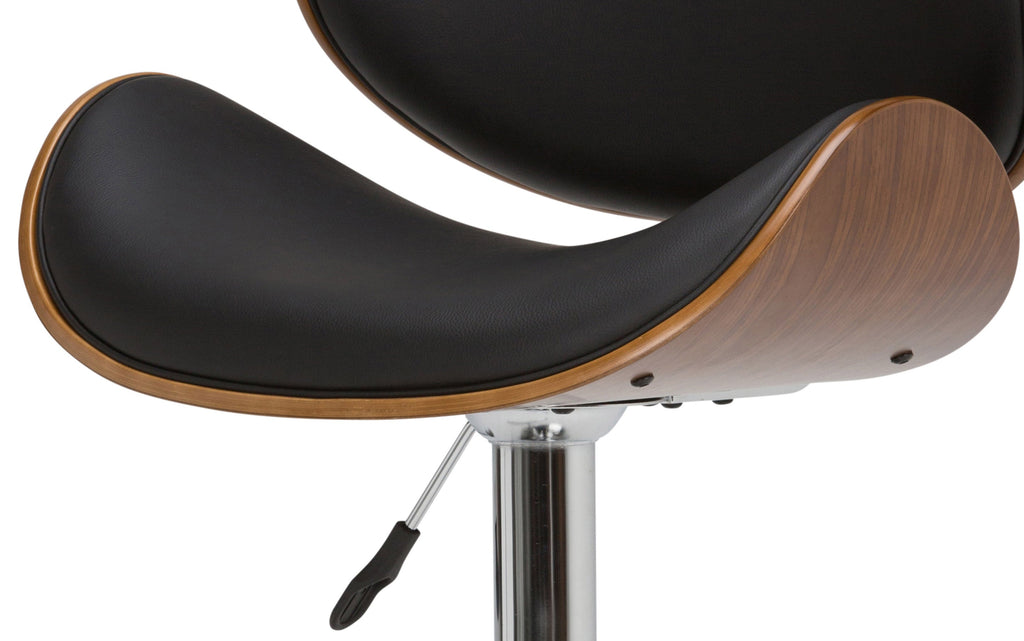 Marana Bentwood Adjustable Swivel Bar Stool in Vegan Leather