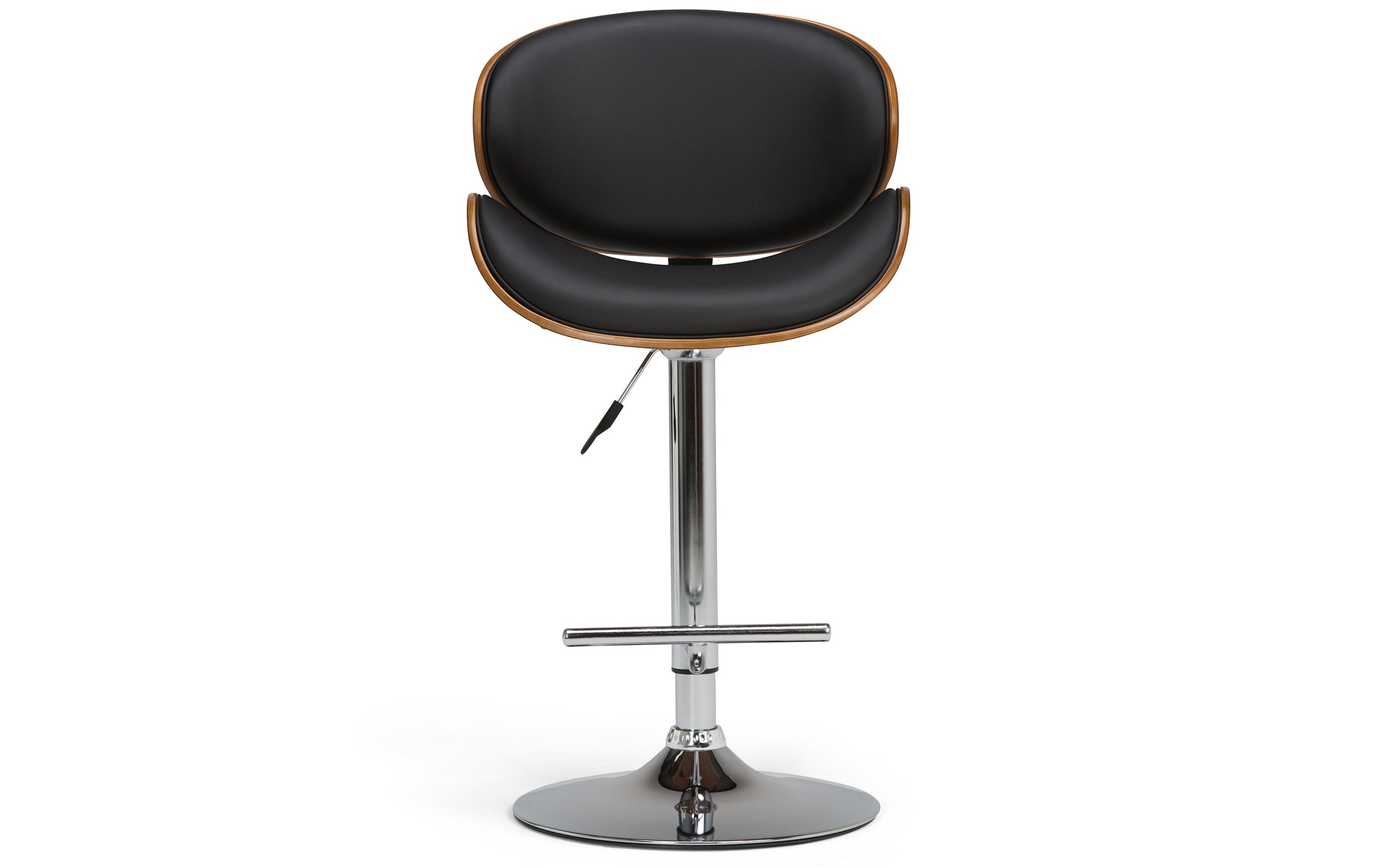 Marana Bentwood Adjustable Swivel Bar Stool in Vegan Leather