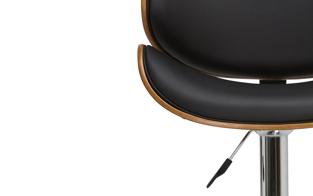 Marana Bentwood Adjustable Swivel Bar Stool in Vegan Leather