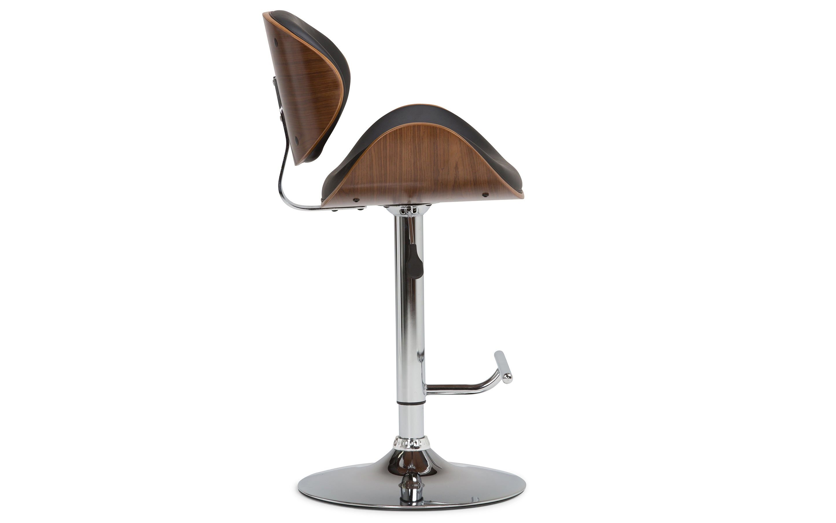 Marana Bentwood Adjustable Swivel Bar Stool in Vegan Leather