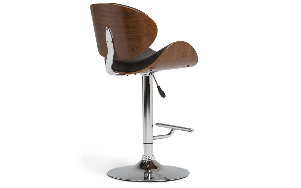 Marana Bentwood Adjustable Swivel Bar Stool in Vegan Leather