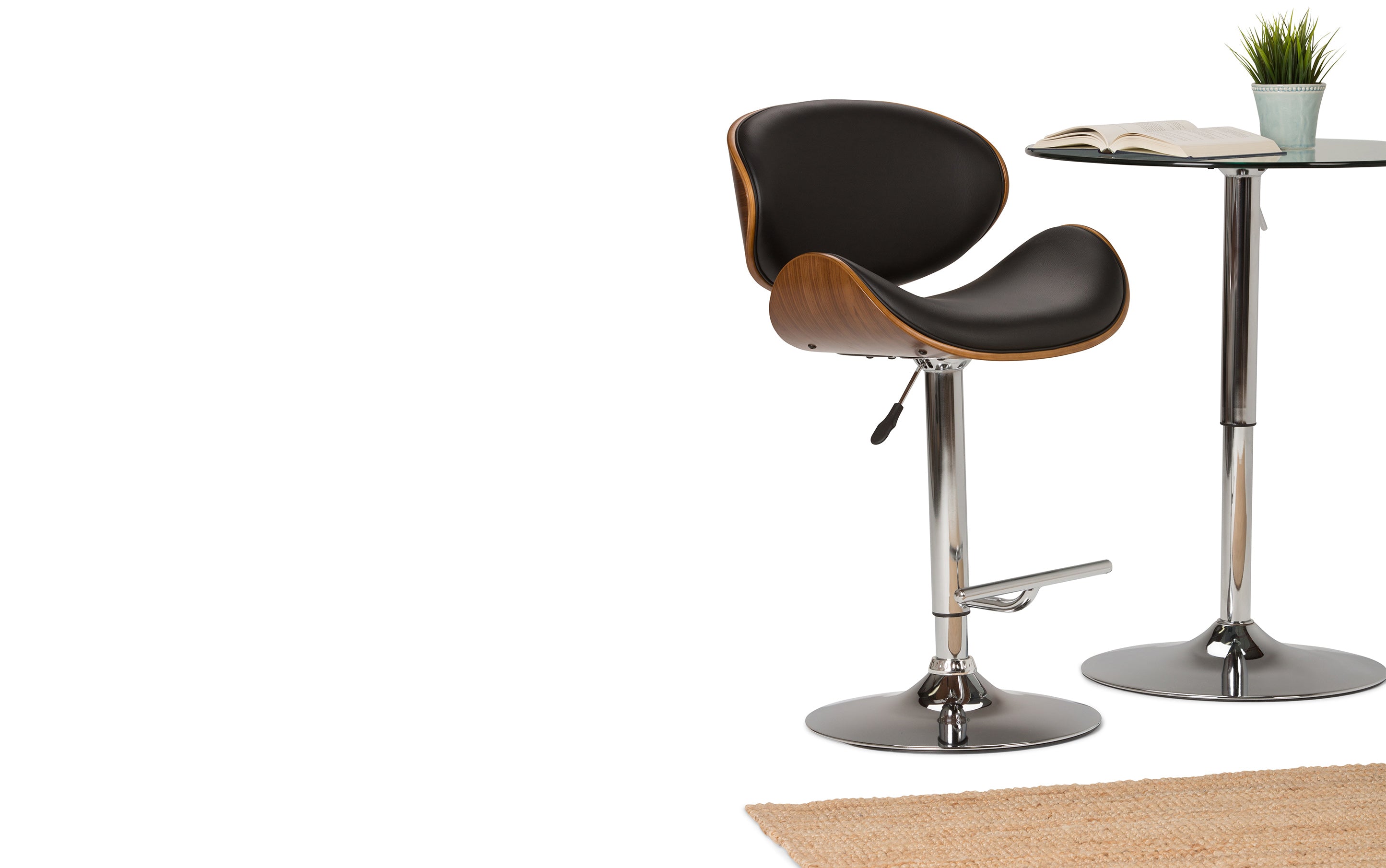 Marana Bentwood Adjustable Swivel Bar Stool in Vegan Leather