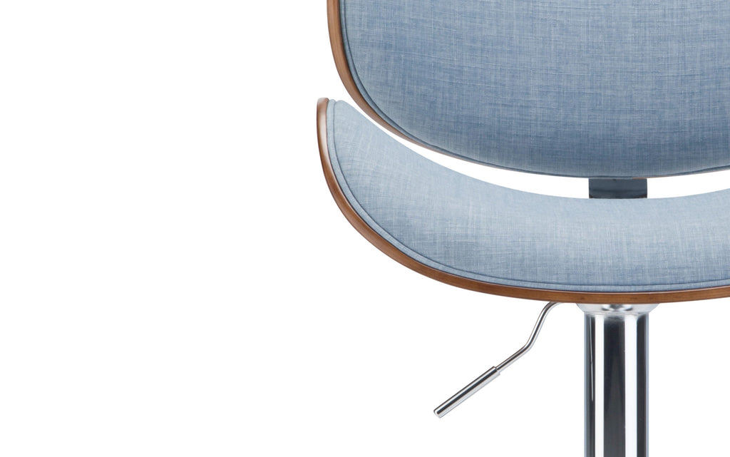 Marana Bentwood Adjustable Swivel Bar Stool in Linen Style Fabric