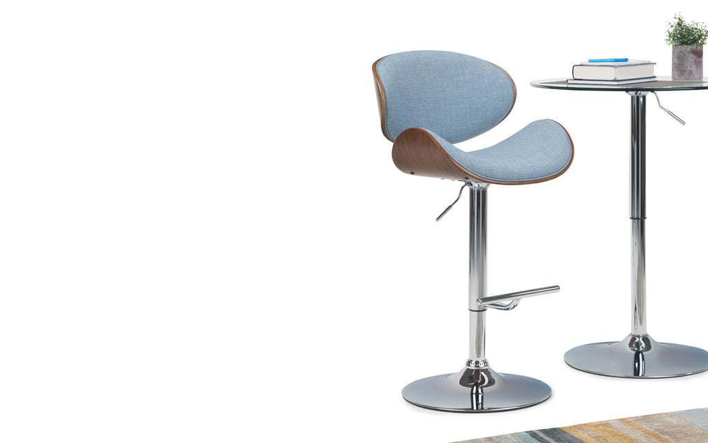 Marana Bentwood Adjustable Swivel Bar Stool in Linen Style Fabric