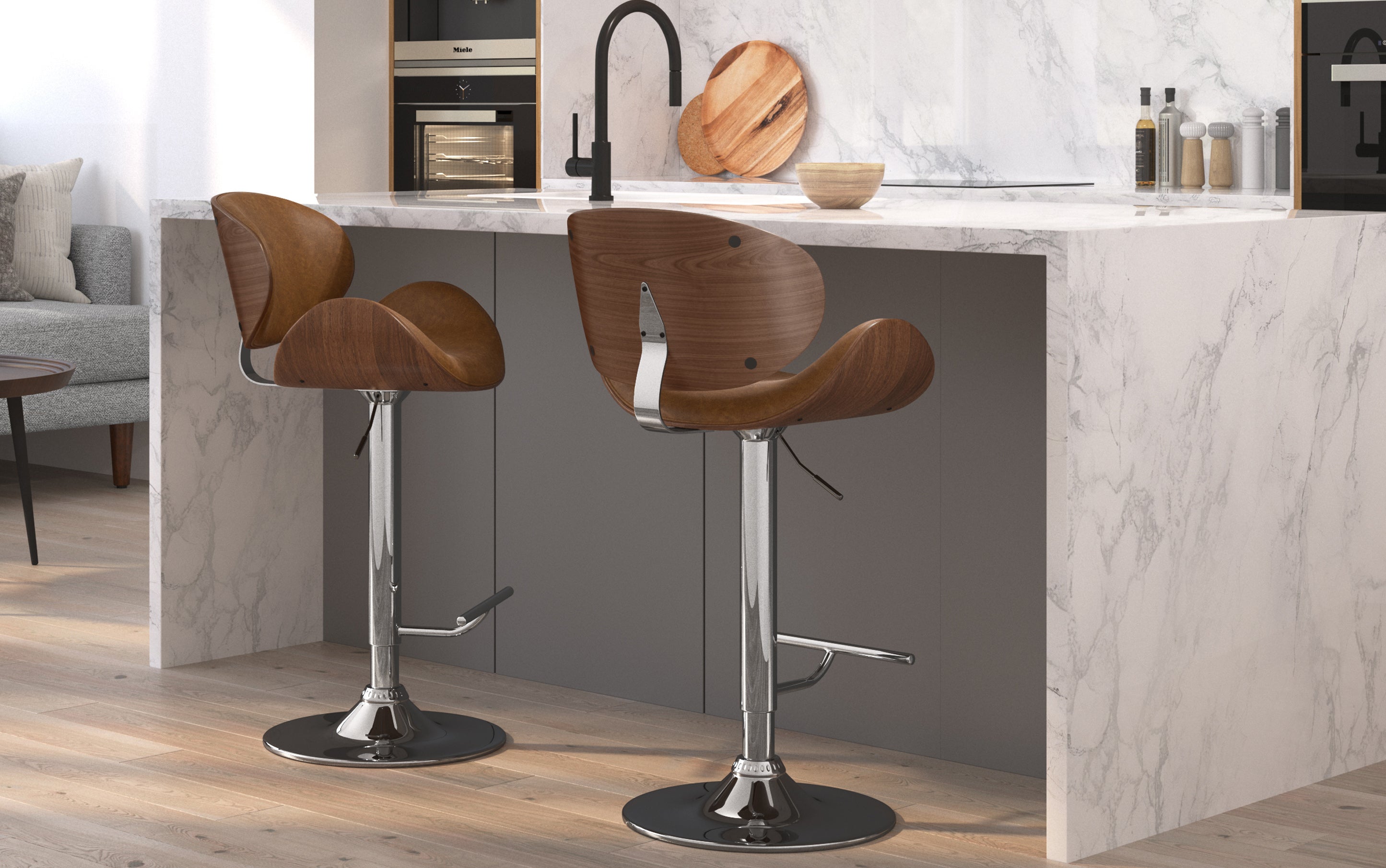 Marana Bentwood Adjustable Swivel Bar Stool
