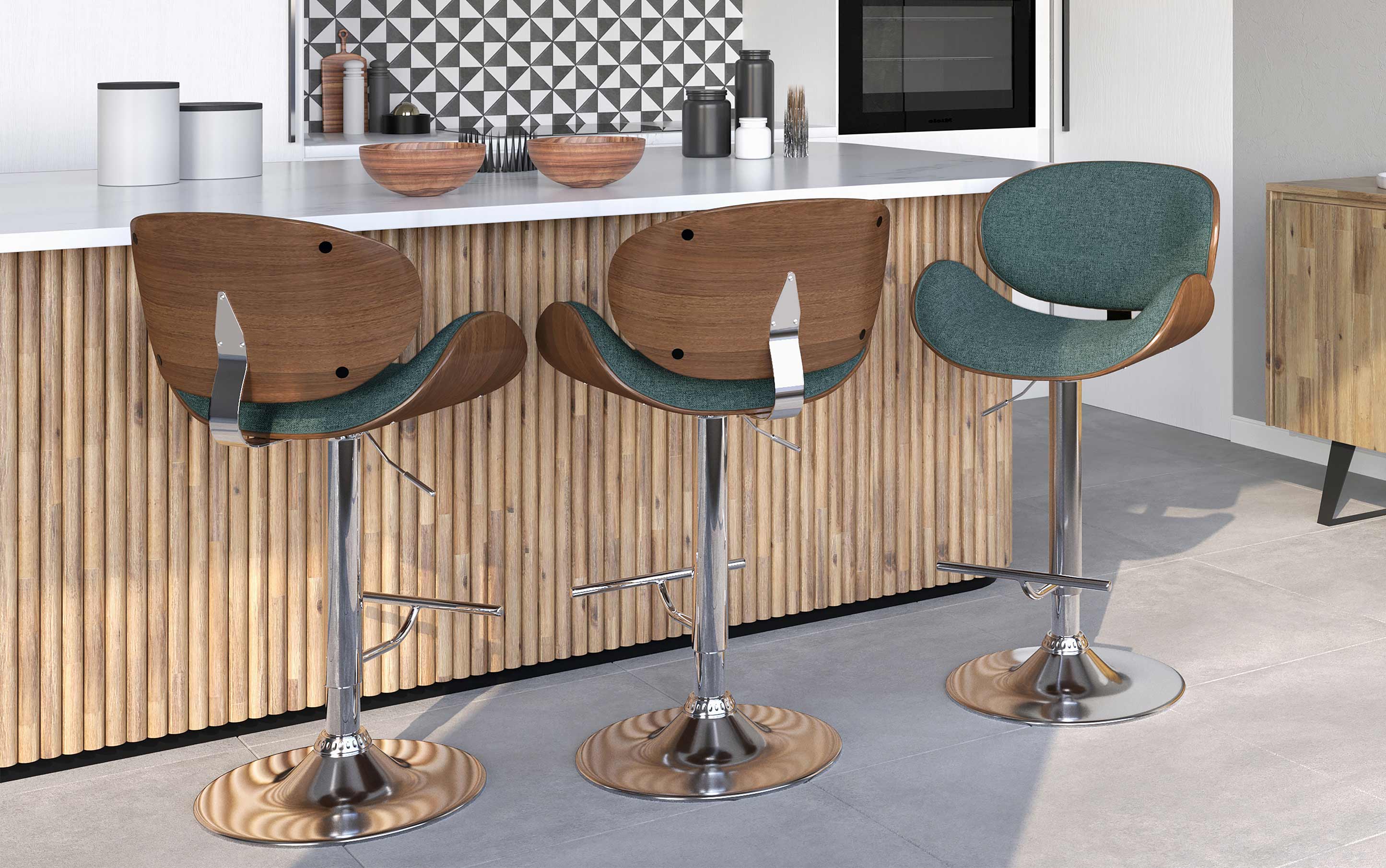 Marana Bentwood Adjustable Swivel Bar Stool in Light Turquoise Blue