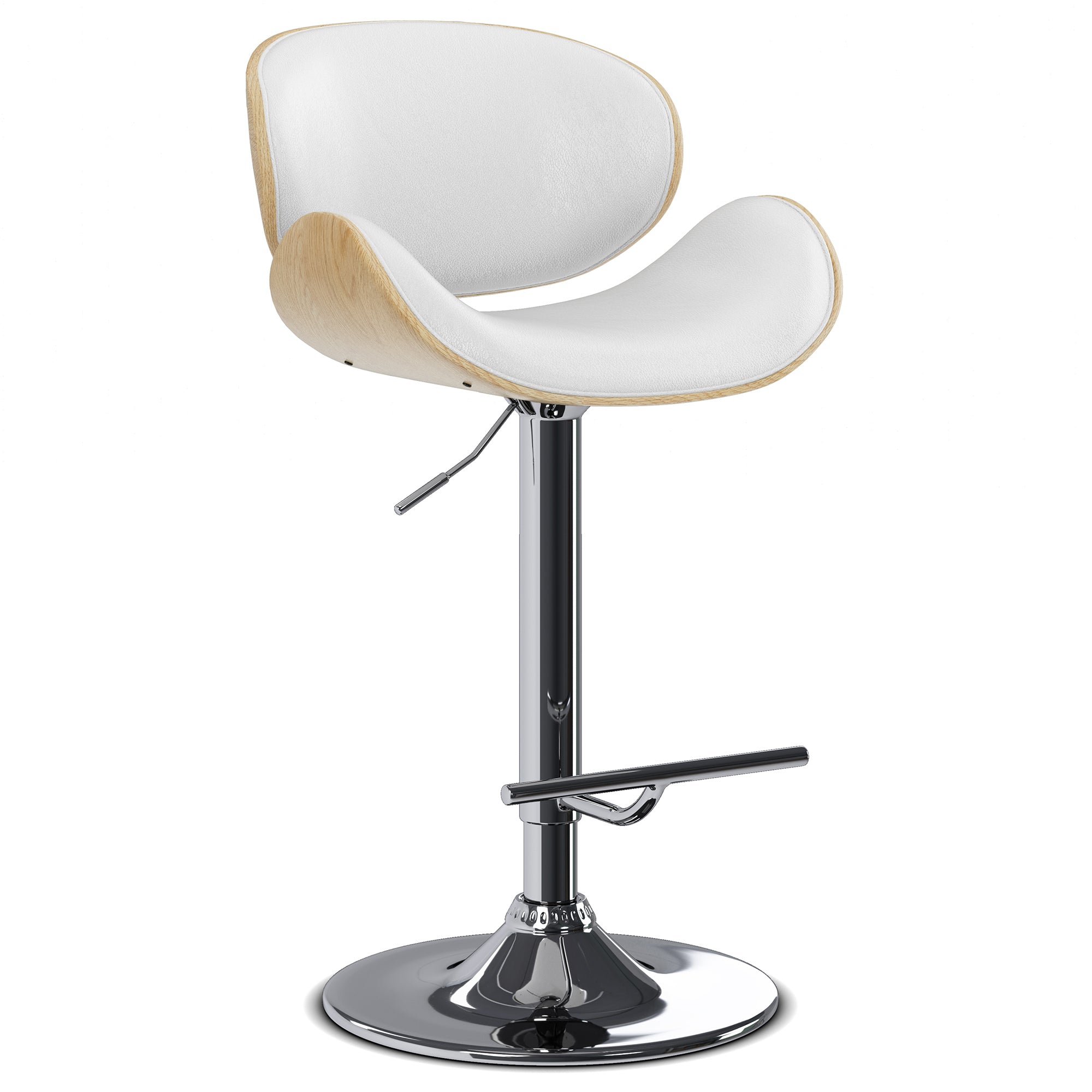 Marana Bentwood Adjustable Swivel Bar Stool in Vegan Leather