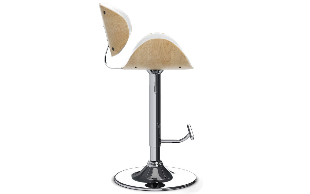 Marana Bentwood Adjustable Swivel Bar Stool in Vegan Leather