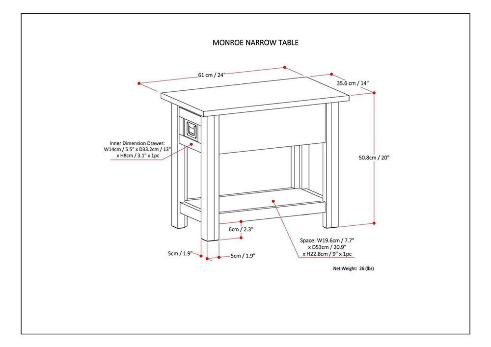 Monroe Narrow Side Table in Acacia