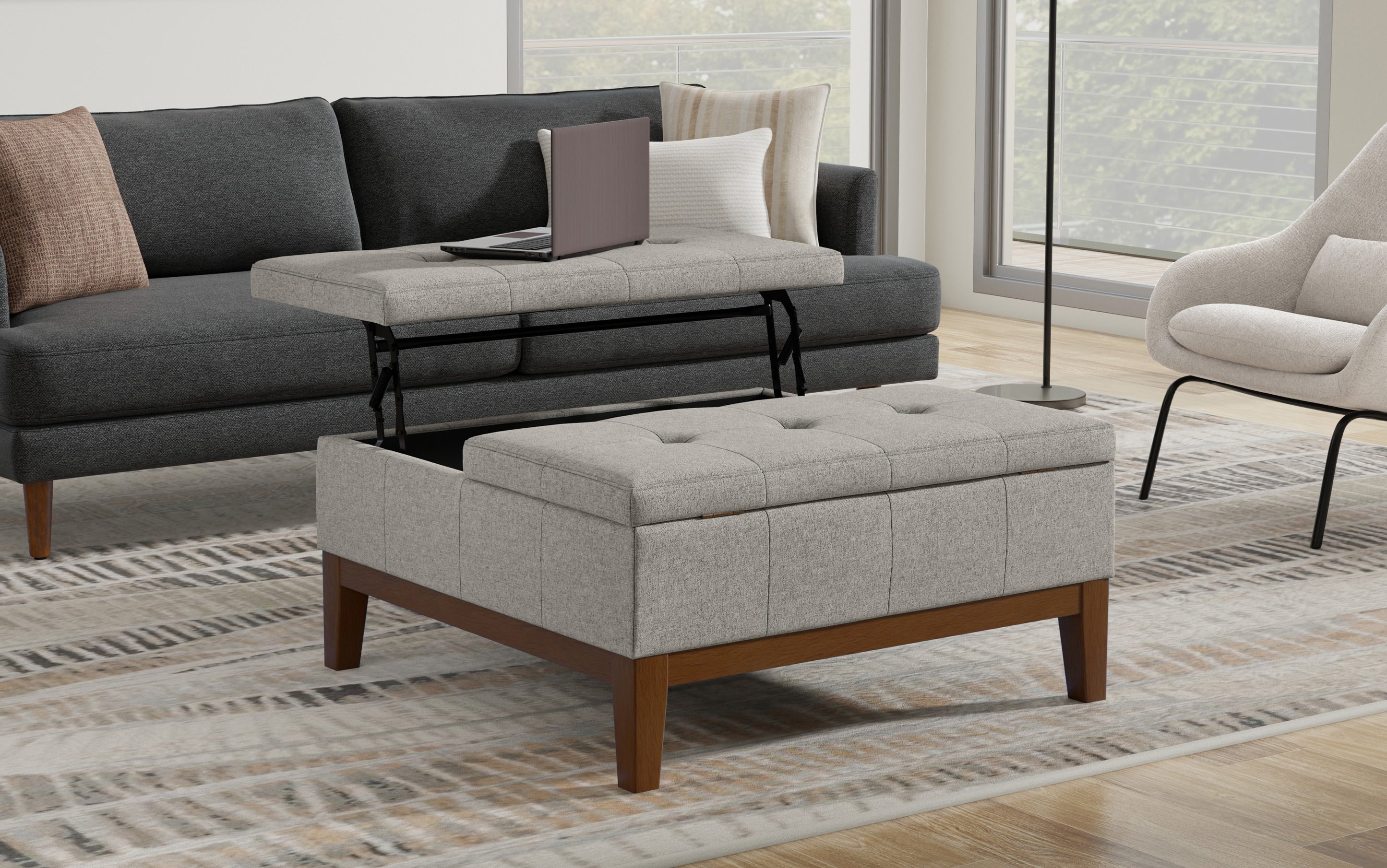 Dover Lift Top Coffee Table Storage Ottoman In Linen