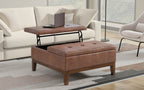 Dover Lift Top Coffee Table Storage Ottoman in Distressed Vegan Leather