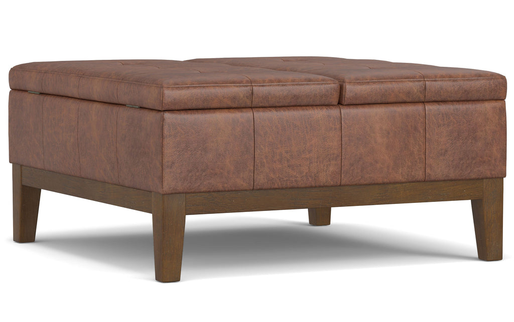 Dover Lift Top Coffee Table Storage Ottoman in Distressed Vegan Leather