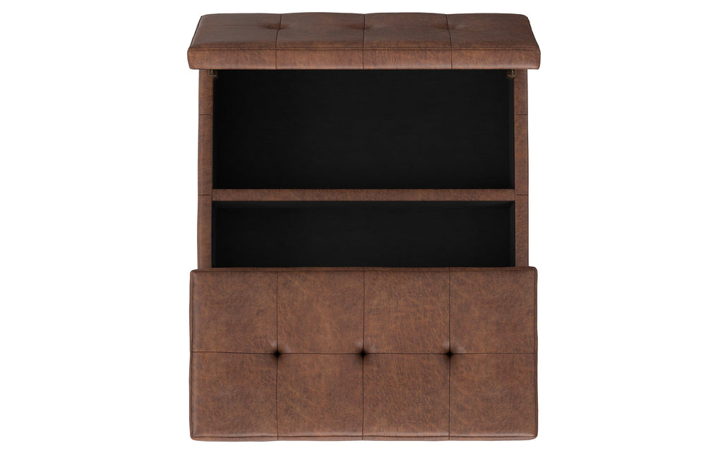 Dover Lift Top Coffee Table Storage Ottoman in Distressed Vegan Leather