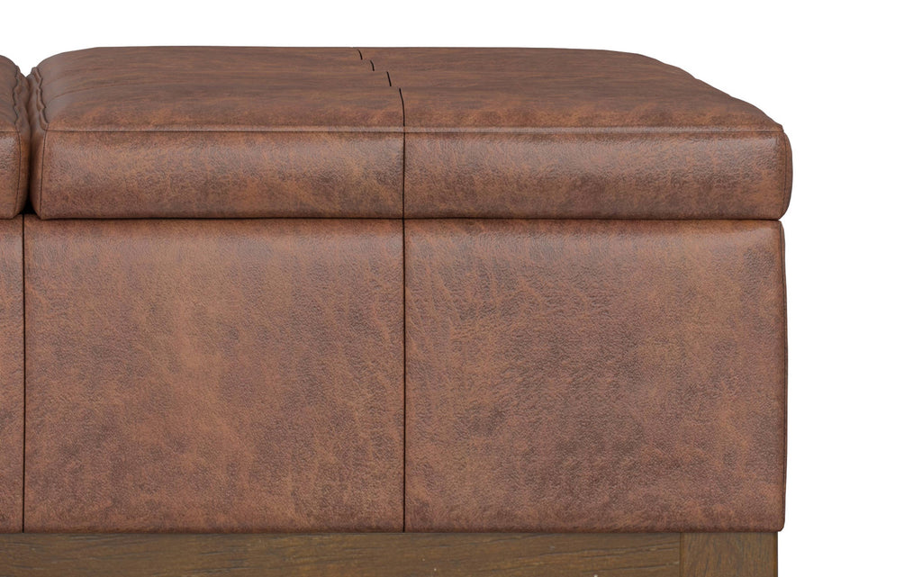 Dover Lift Top Coffee Table Storage Ottoman in Distressed Vegan Leather