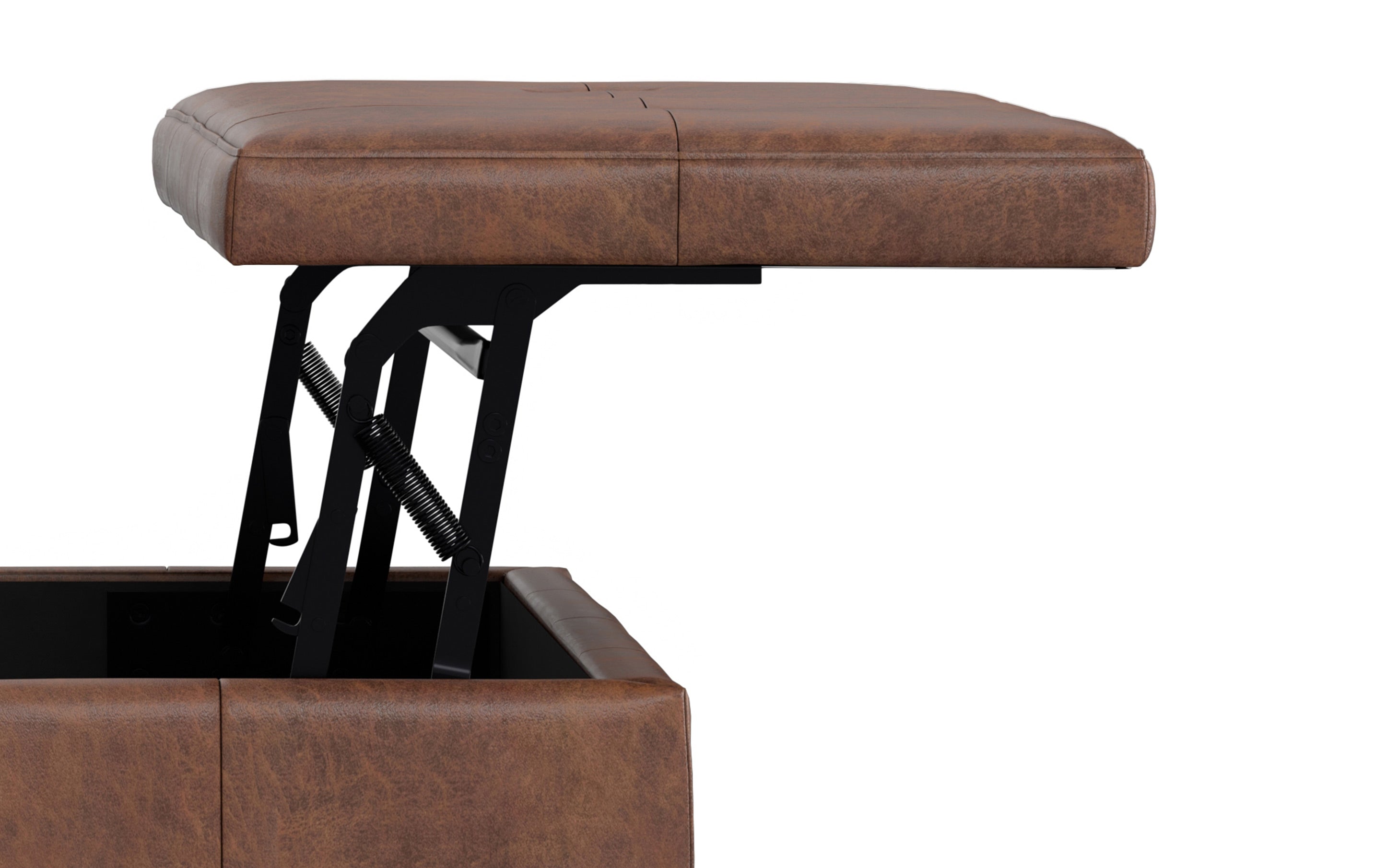 Dover Lift Top Coffee Table Storage Ottoman in Distressed Vegan Leather