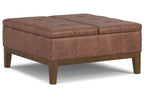 Dover Lift Top Coffee Table Storage Ottoman in Distressed Vegan Leather