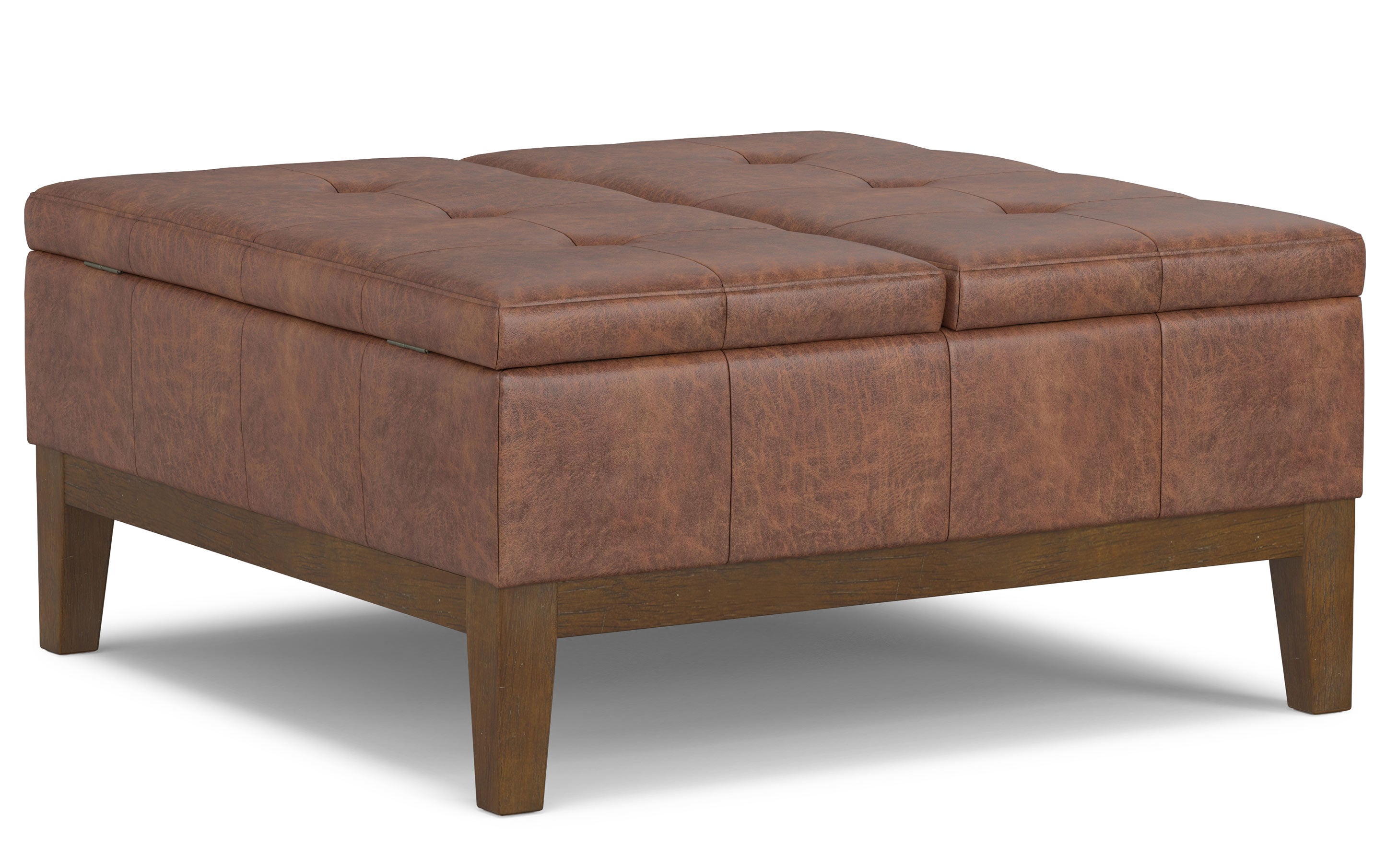Dover Lift Top Coffee Table Storage Ottoman in Distressed Vegan Leather