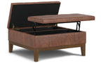 Dover Lift Top Coffee Table Storage Ottoman in Distressed Vegan Leather