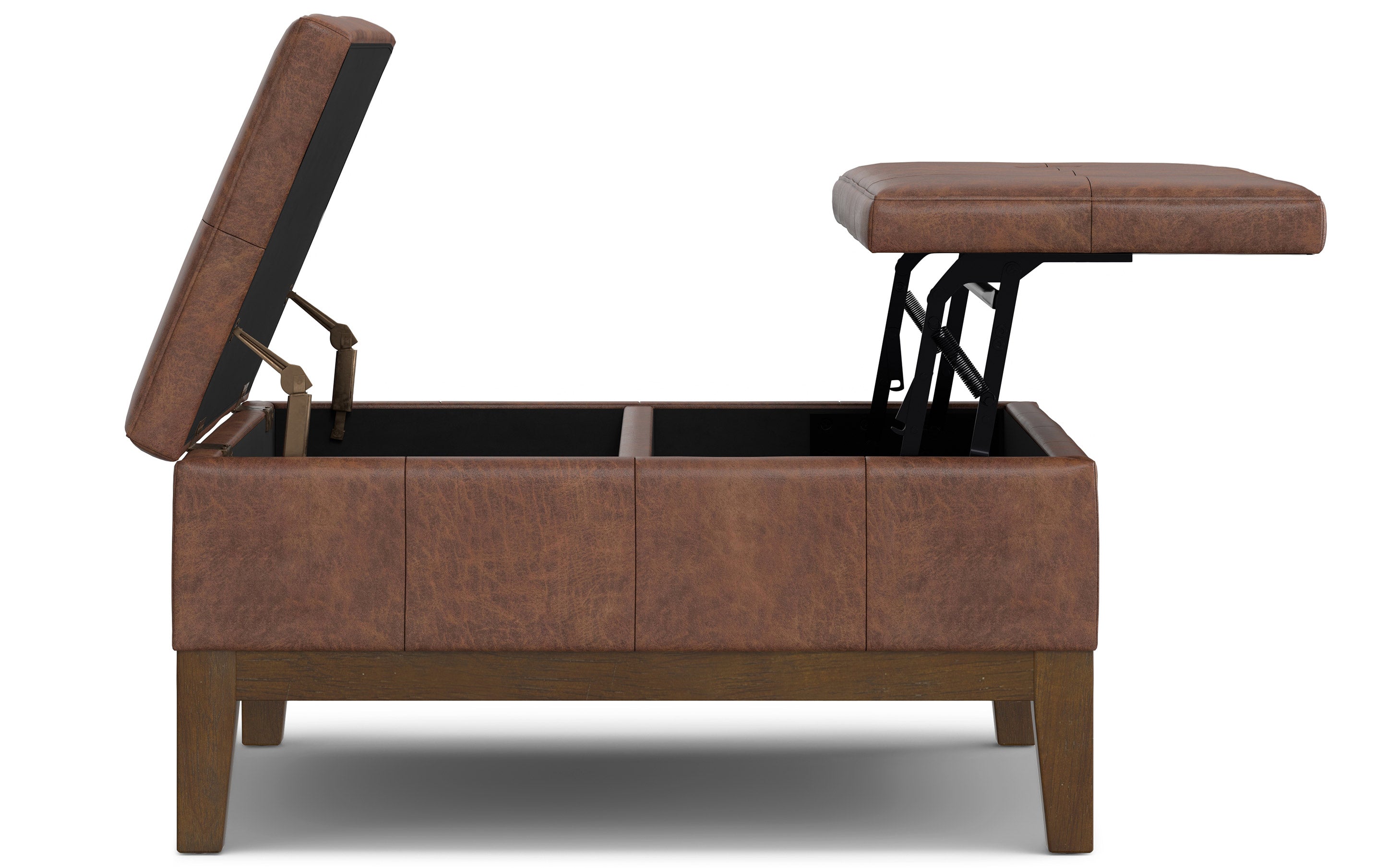Dover Lift Top Coffee Table Storage Ottoman in Distressed Vegan Leather