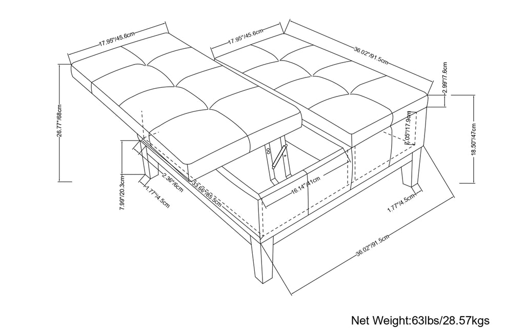 Dover Lift Top Coffee Table Storage Ottoman In Linen