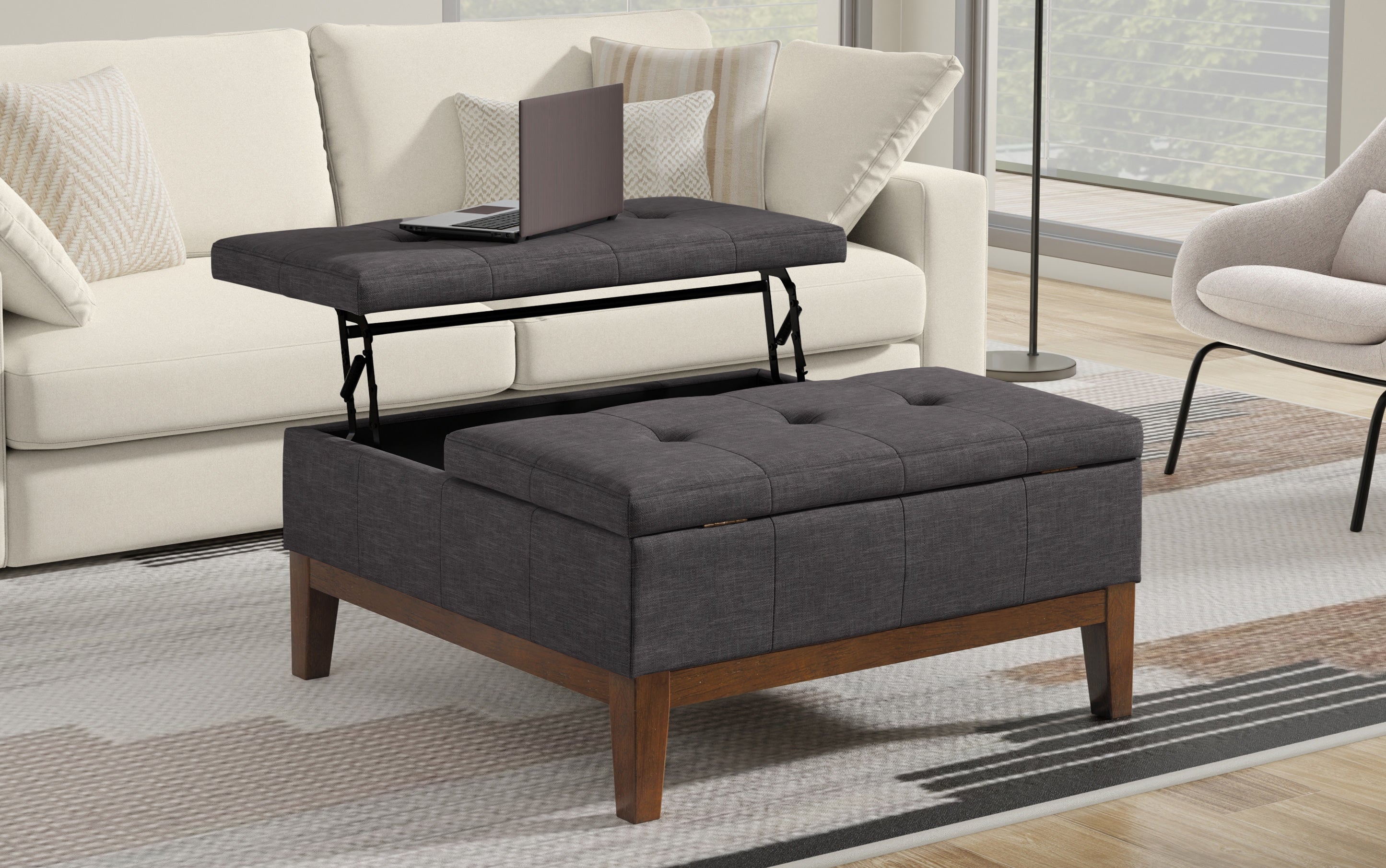 Dover Lift Top Coffee Table Storage Ottoman In Linen
