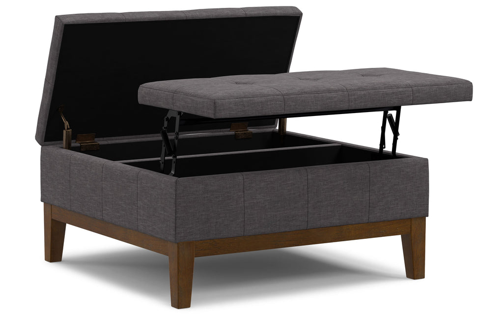 Dover Lift Top Coffee Table Storage Ottoman In Linen