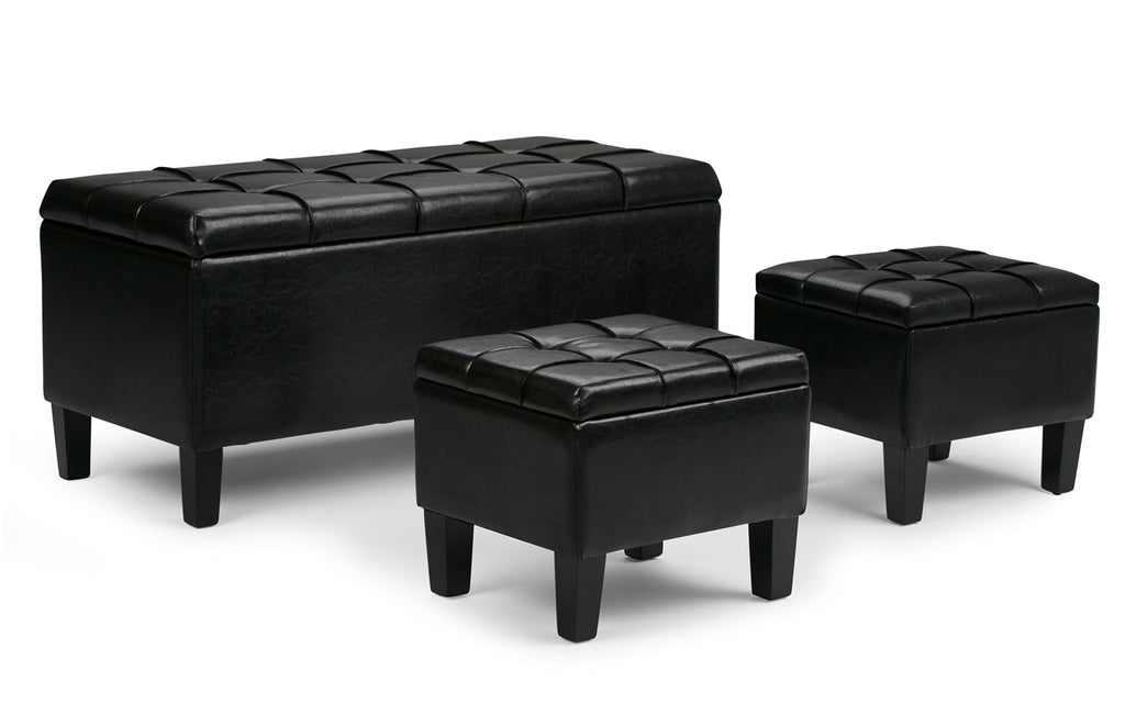 Dover 3 Pc Storage Ottoman in Vegan Leather