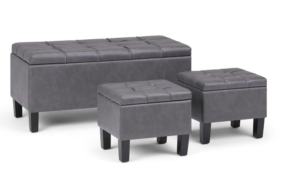 Dover 3 Pc Storage Ottoman in Vegan Leather