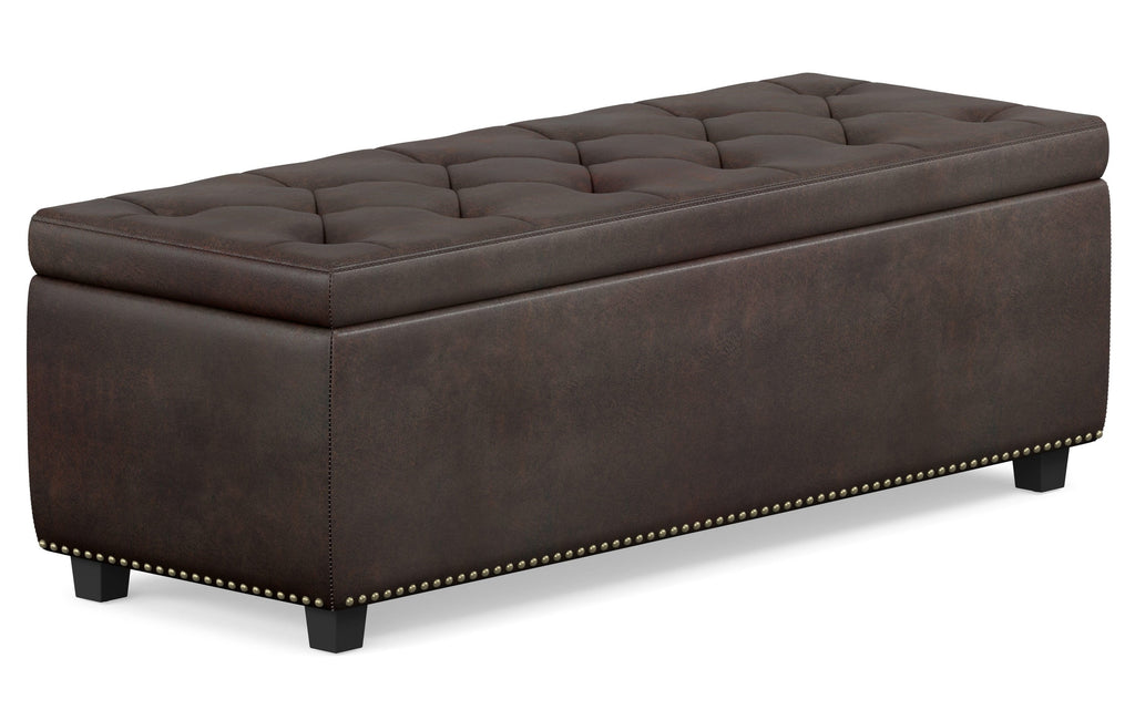 Hamilton Storage Ottoman in Distressed Vegan Leather