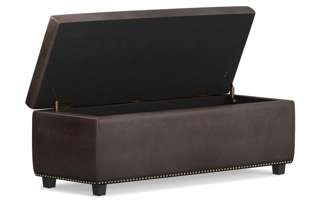 Hamilton Storage Ottoman in Distressed Vegan Leather
