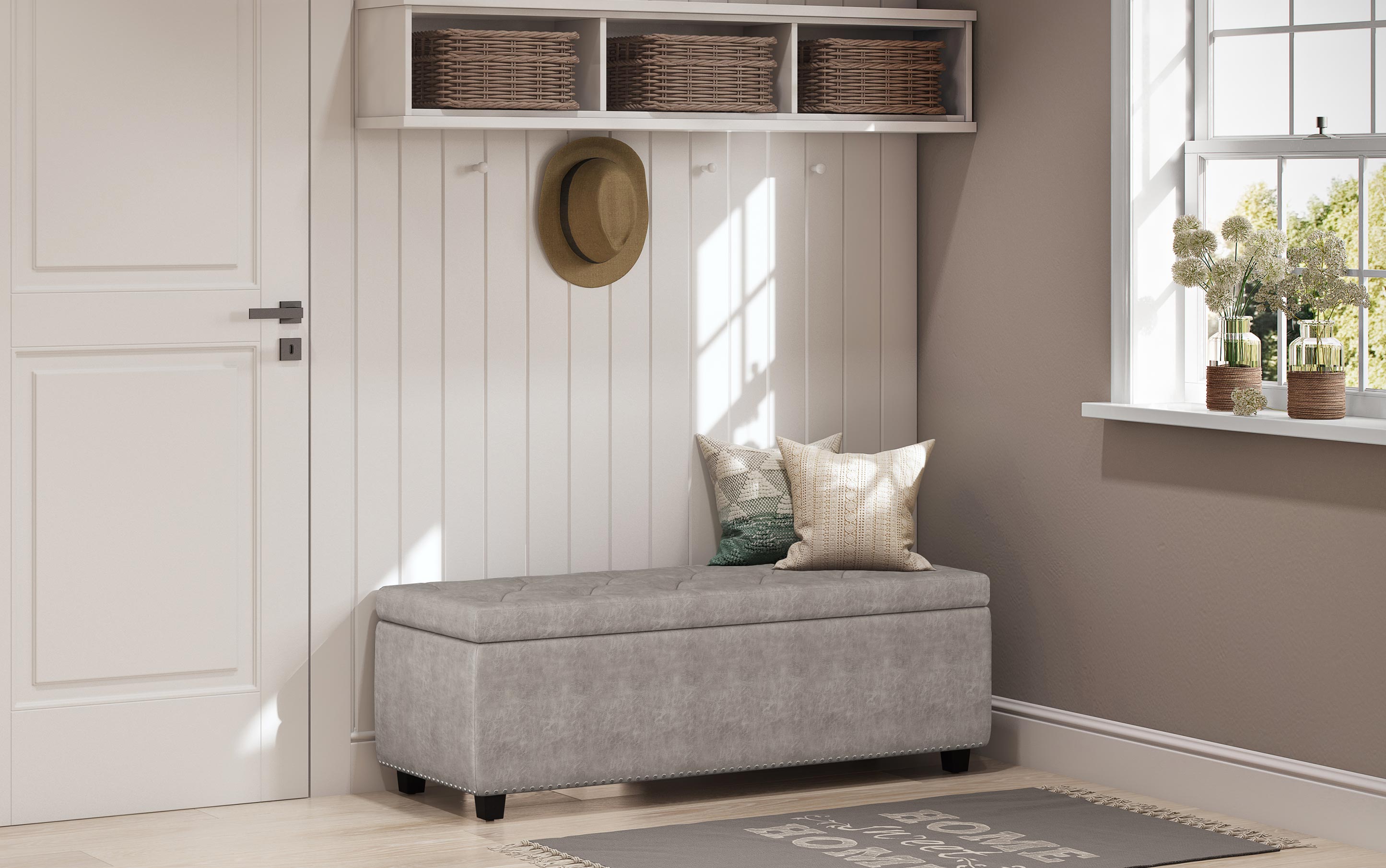 Hamilton Storage Ottoman in Distressed Grey