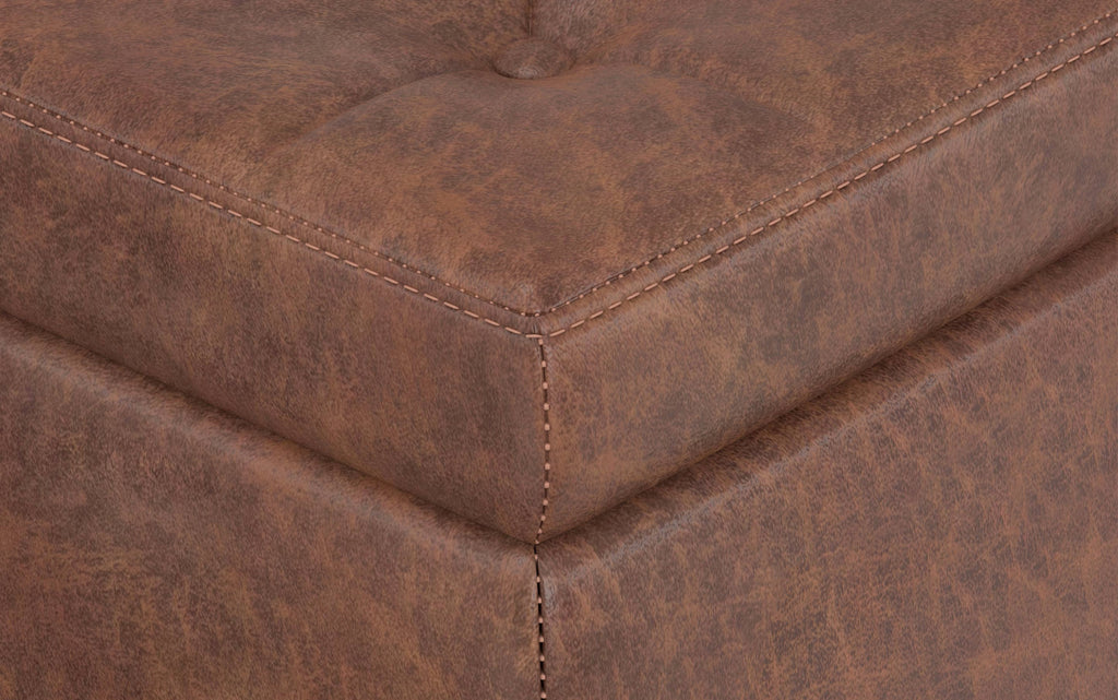 Hamilton Storage Ottoman in Distressed Vegan Leather