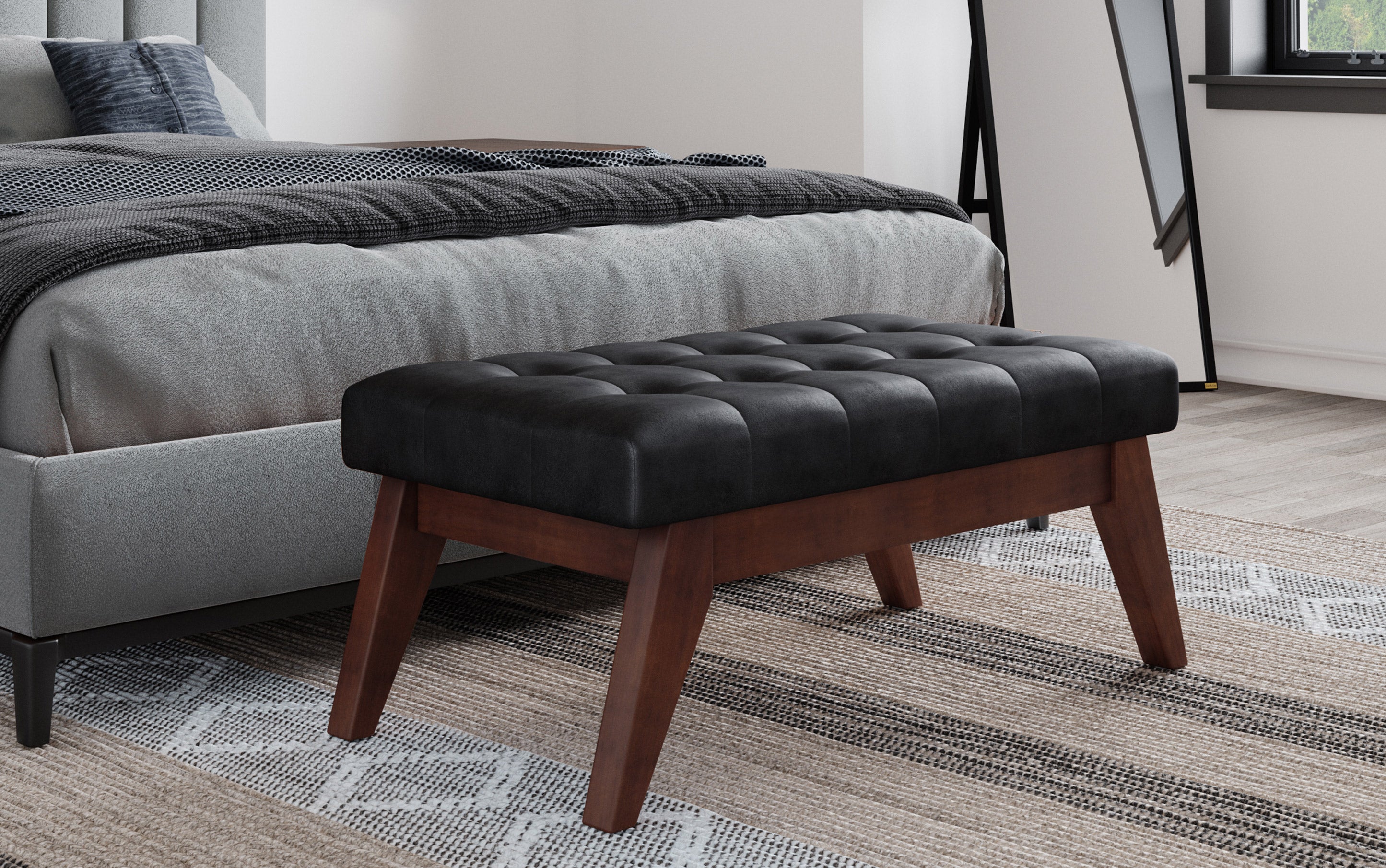 Draper Ottoman Bench in Distressed Vegan Leather