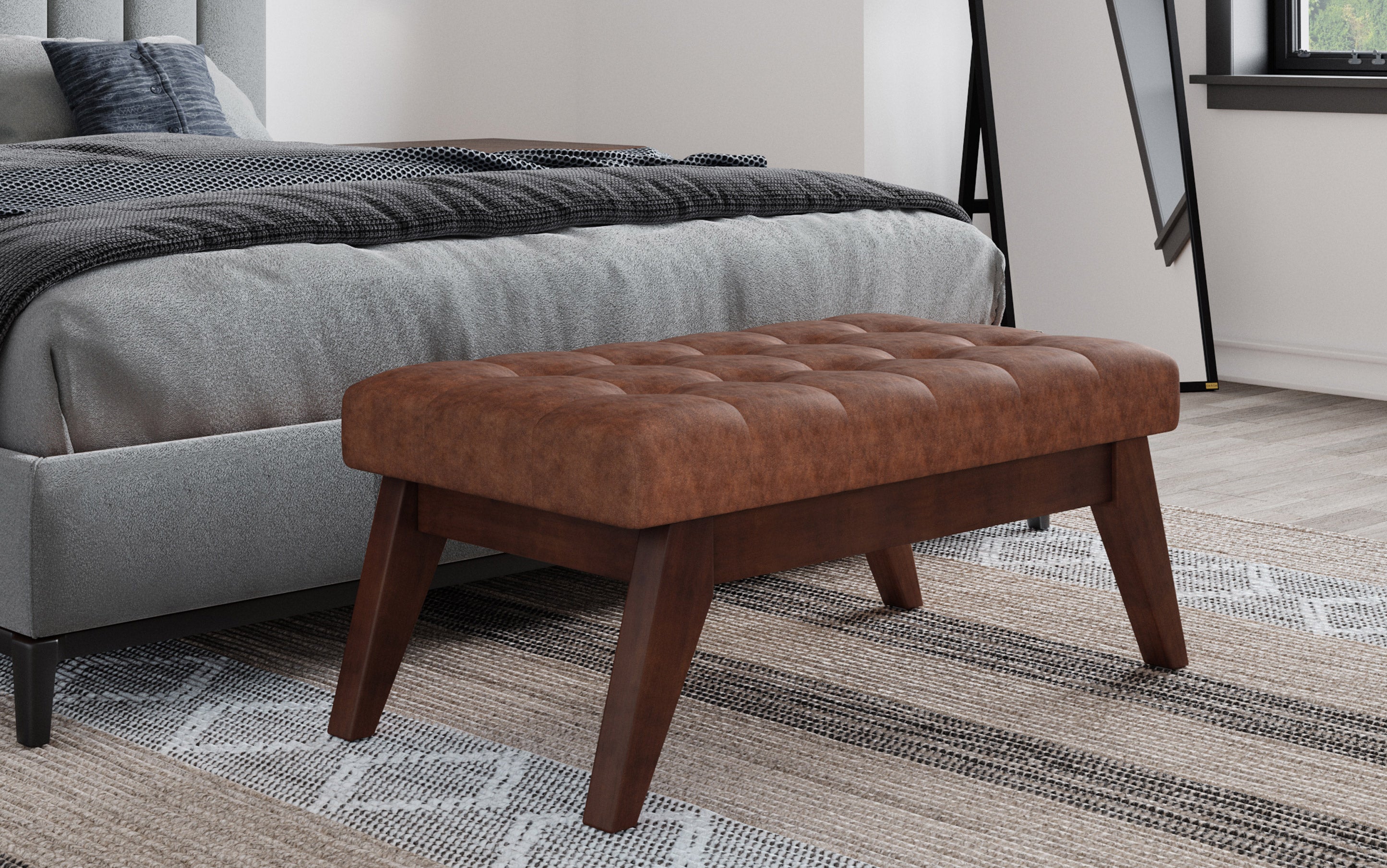 Draper Ottoman Bench in Distressed Vegan Leather