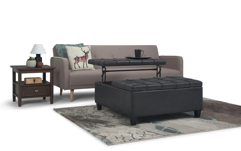 Harrison Coffee Table Ottoman in Distressed Vegan Leather