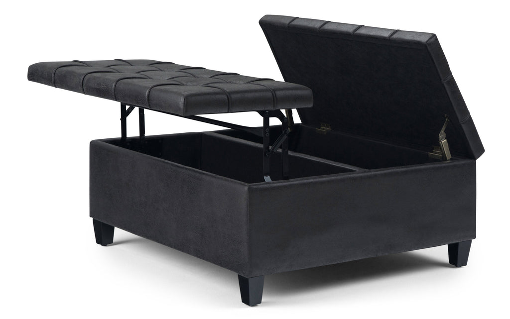 Harrison Coffee Table Ottoman in Distressed Vegan Leather