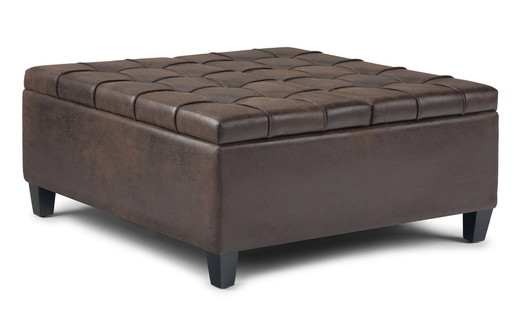 Harrison Coffee Table Ottoman in Distressed Vegan Leather