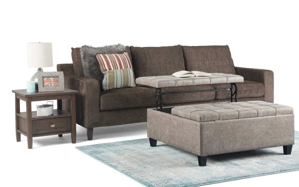 Harrison Coffee Table Ottoman in Distressed Vegan Leather