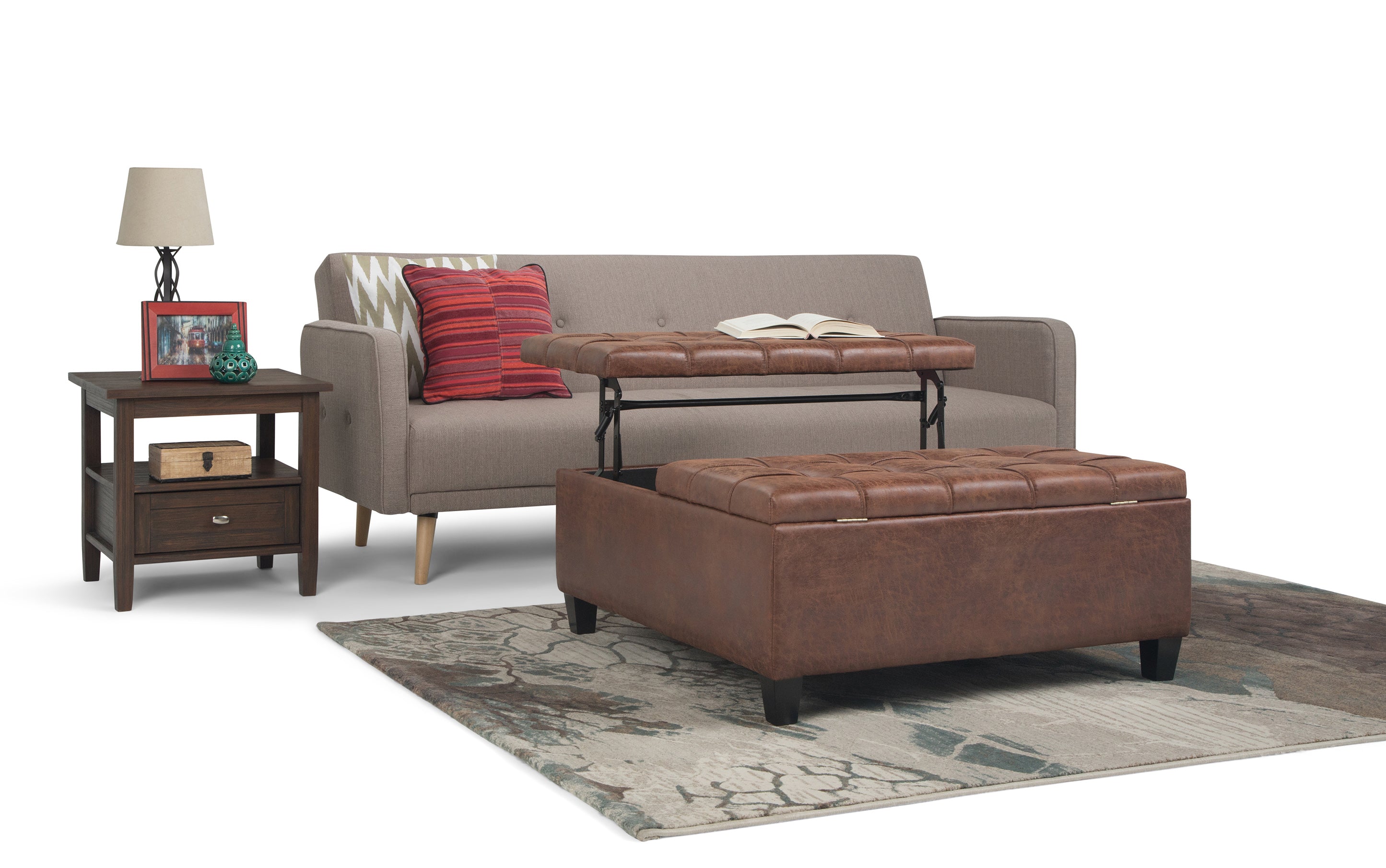 Harrison Coffee Table Ottoman in Distressed Vegan Leather