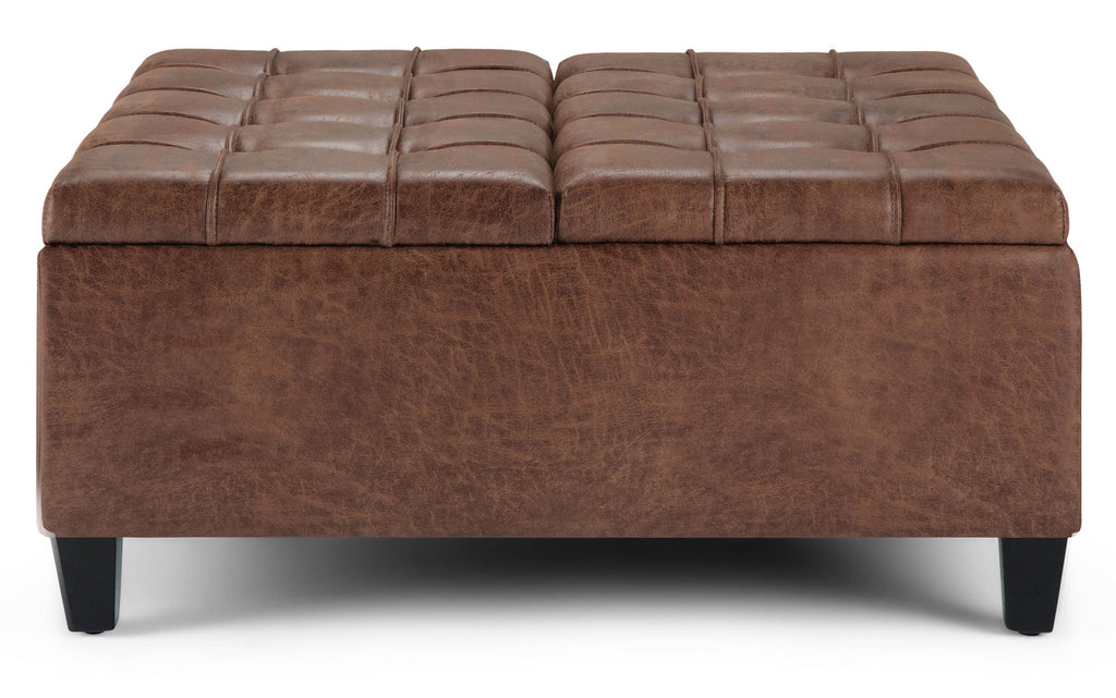 Harrison Coffee Table Ottoman in Distressed Vegan Leather