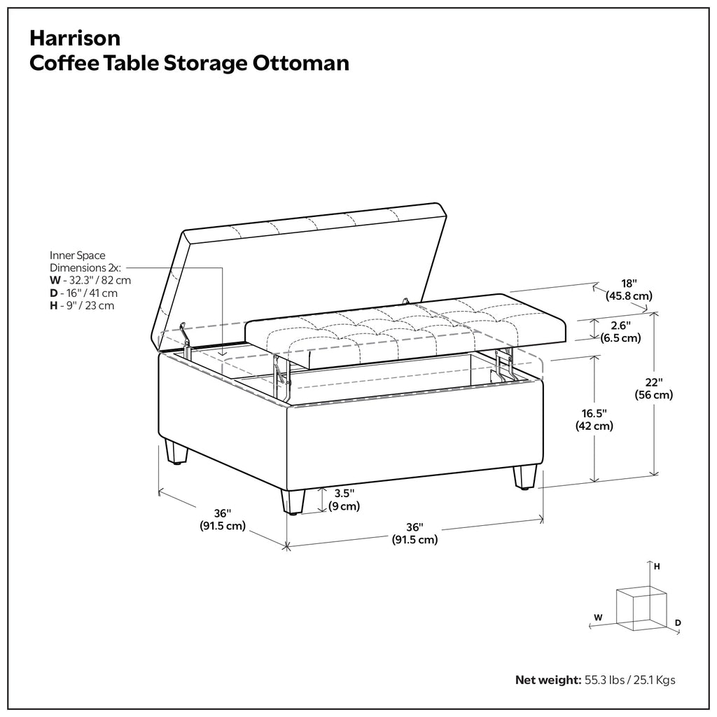 Harrison Coffee Table Ottoman in Tweed