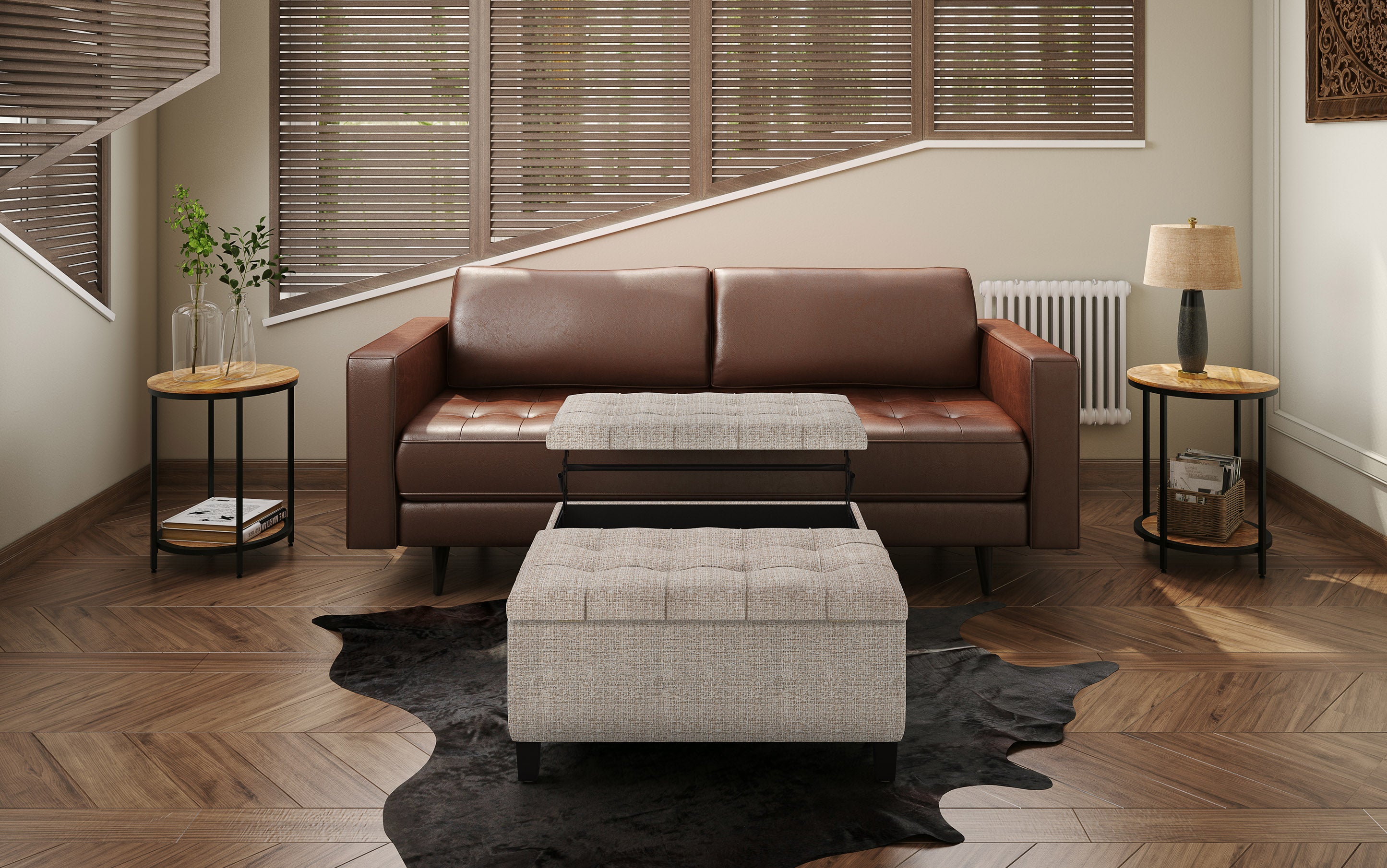 Harrison Coffee Table Ottoman in Tweed