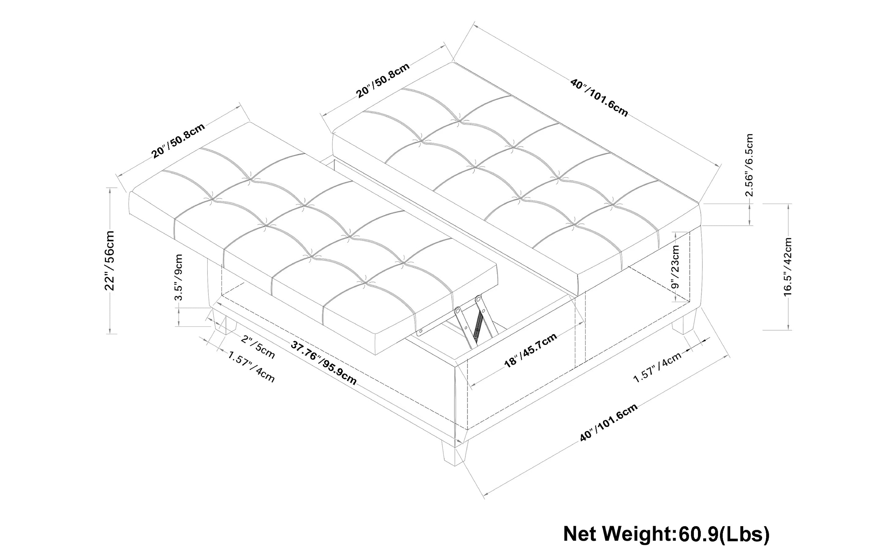 Harrison Large Square Coffee Table Storage Ottoman in Vegan Leather