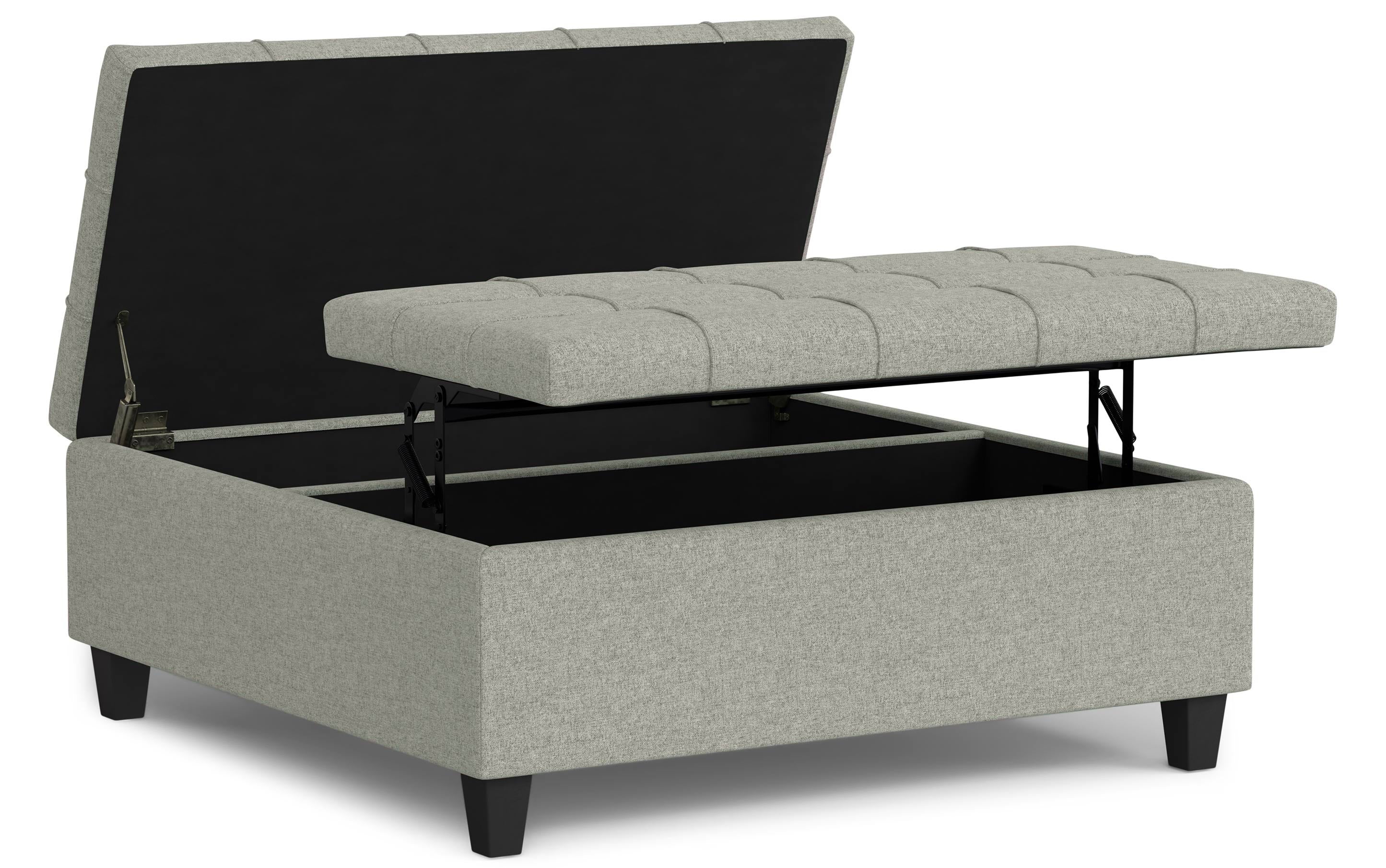 Harrison Large Square Coffee Table Storage Ottoman in Linen
