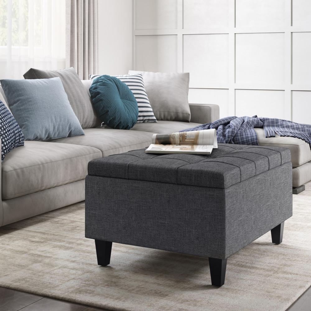 Harrison Small Coffee Table Ottoman in Linen
