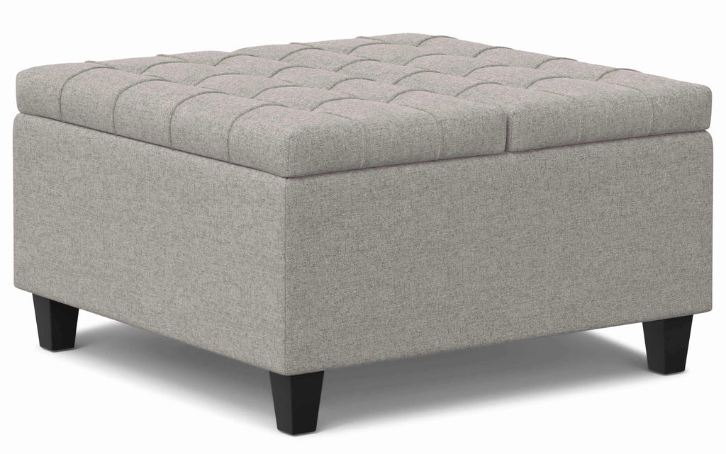 Harrison Small Square Coffee Table Storage Ottoman in Linen