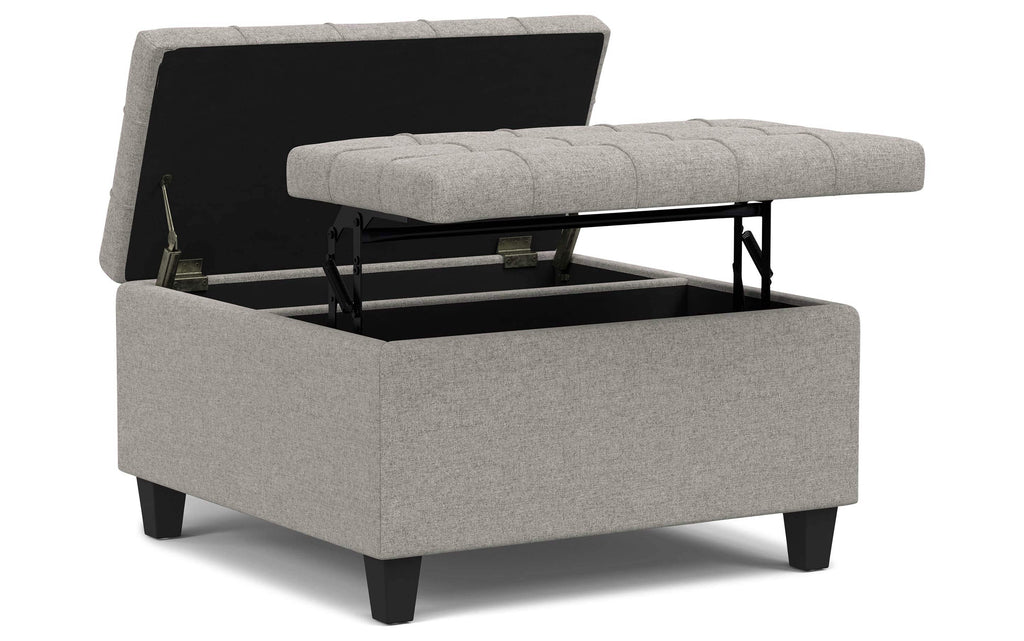 Harrison Small Square Coffee Table Storage Ottoman in Linen